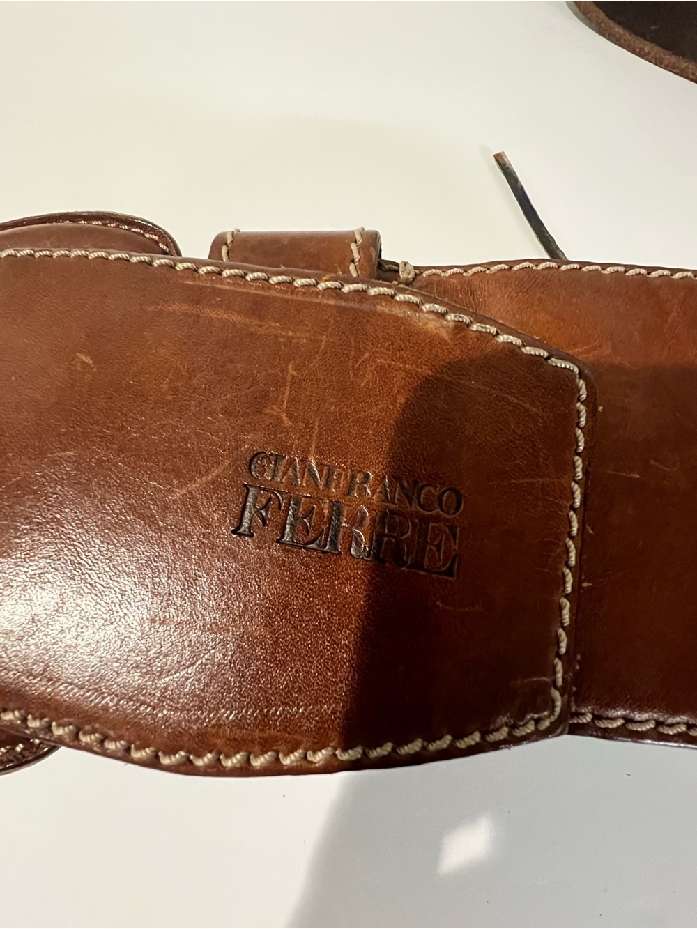 Gianfranco Ferre Brown Leather Belt Pouch with Embossed Logo 3 inches wide